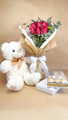 Bouquete de 6 + Ferrero de 12 + Peluche