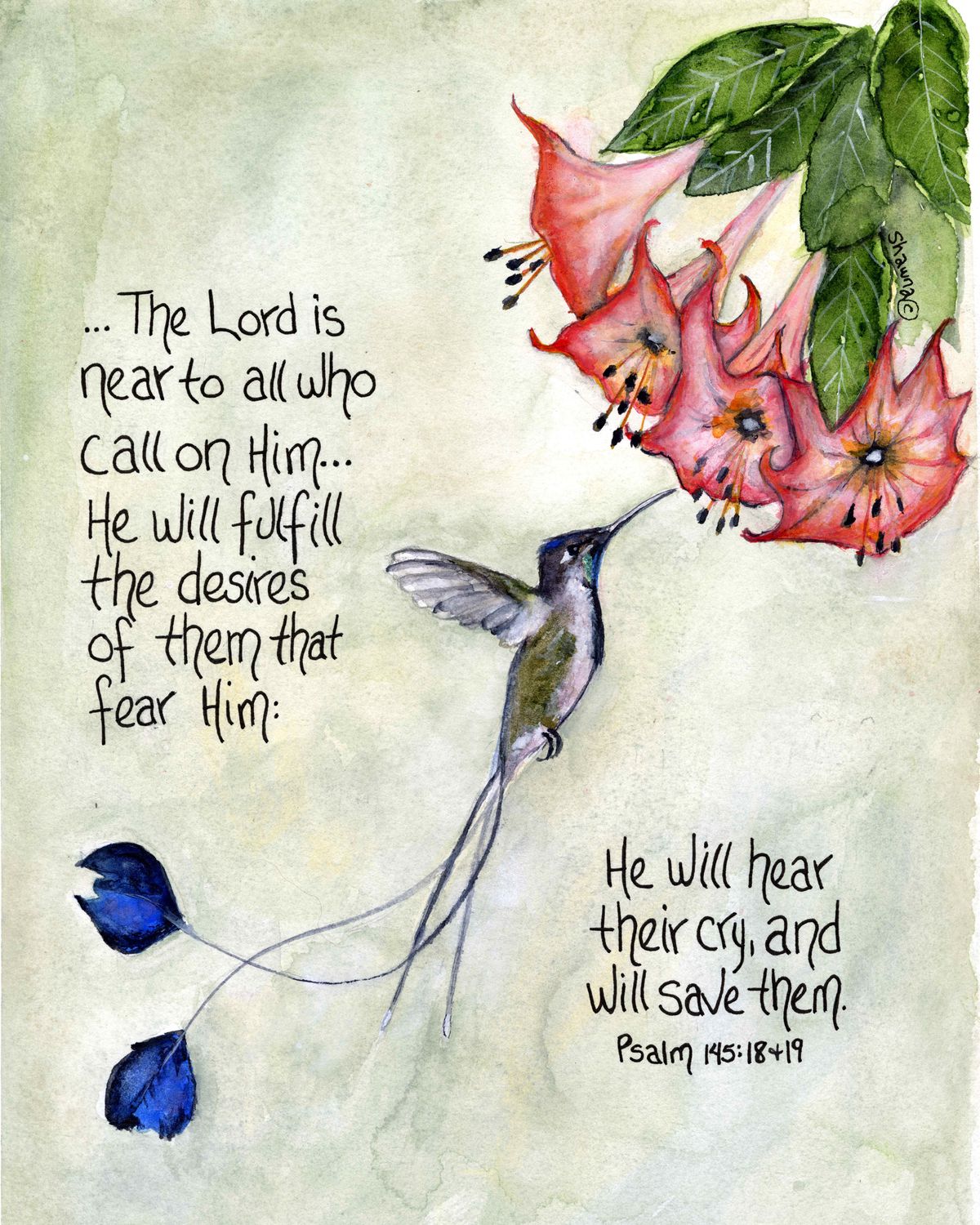 &quot;He&#39;s Listening&quot;  Psalm 145:18 &amp;19 (Signed &amp; Numbered Print)