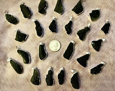 Extra Large Moldavite Pendants in Sterling Silver Extra Large Moldavite Pendants in Sterling Silver