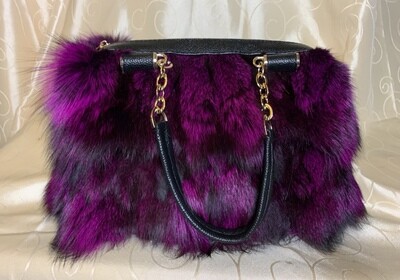 Genuine Fox Fur Purse - Purple Genuine Fox Fur Purse - Purple