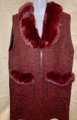 Sweater Long Vest w/Faux Fur Trim Sweater Long Vest w/Faux Fur Trim