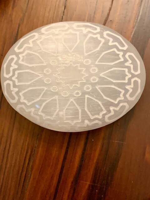 Etched Selenite Palm Stone