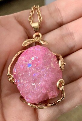 Pink Angel Aura Druzy Necklace