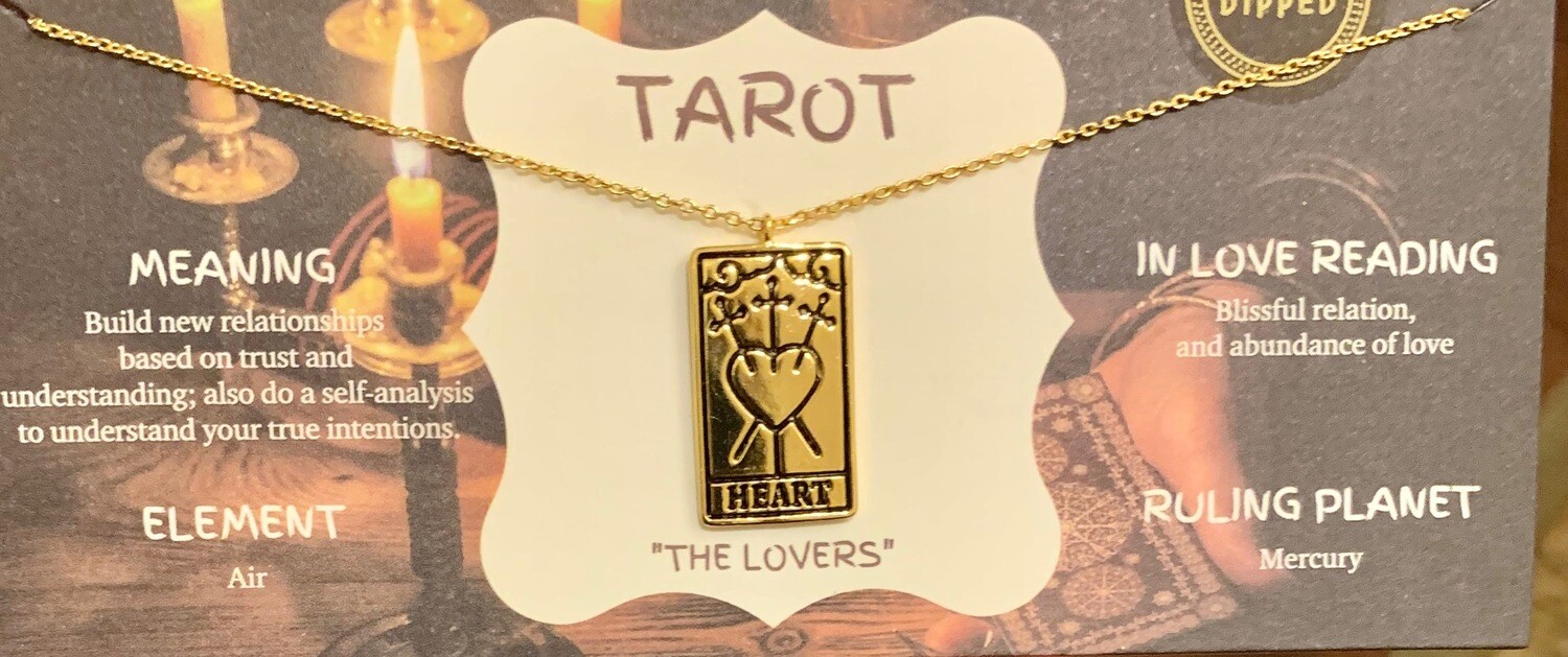 Tarot Card necklace The Lovers Card- Dipped in Gold