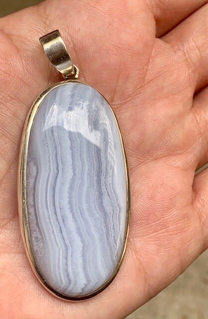 Blue Lace Agate Pendant in Sterling