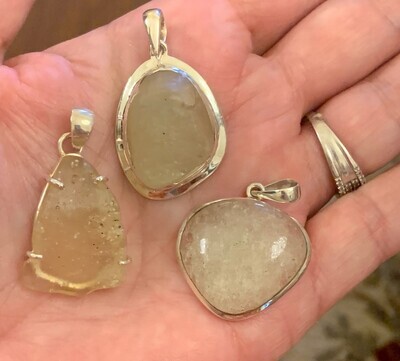 X-Large Lybian Desert Glass Pendants in Sterling (Left in Picture)