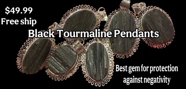 Black Tourmaline Pendants in Stainless Steel