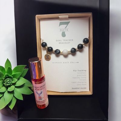 Goal Tracker Bracelet w/Lift Me Up Oil - Black Stone