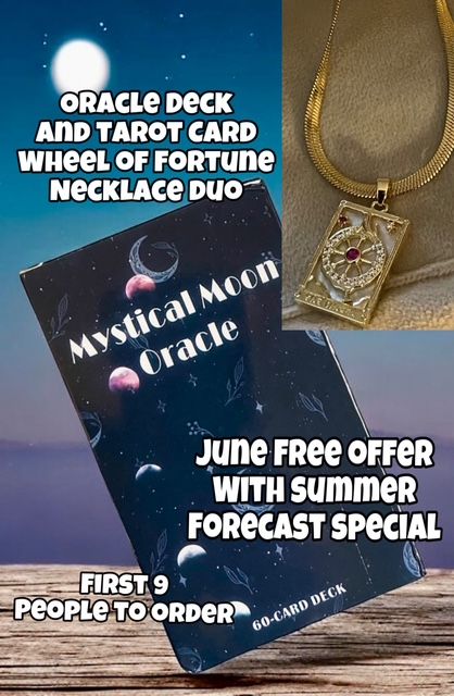 FREE 18K Gold Overlay Tarot Pendant and Moon Oracle with 3 Summer Predictions Reading