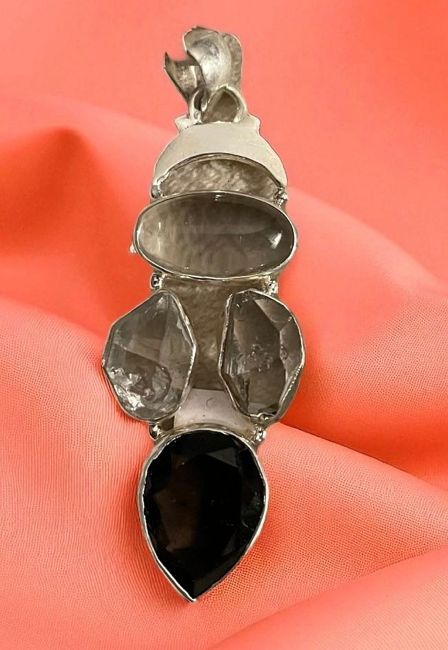 Black Tourmaline w/Herkimer &amp; Saffordite Pendant