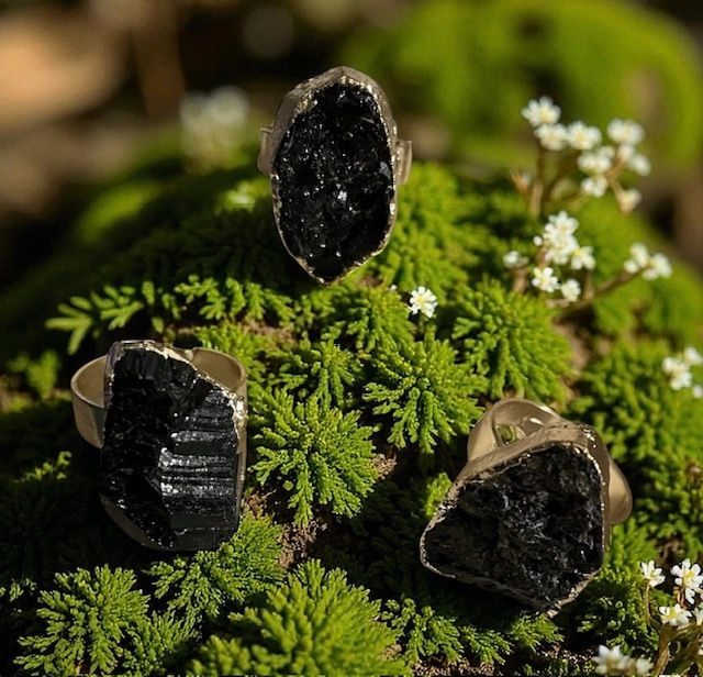 Black Tourmaline Adjustable Ring
