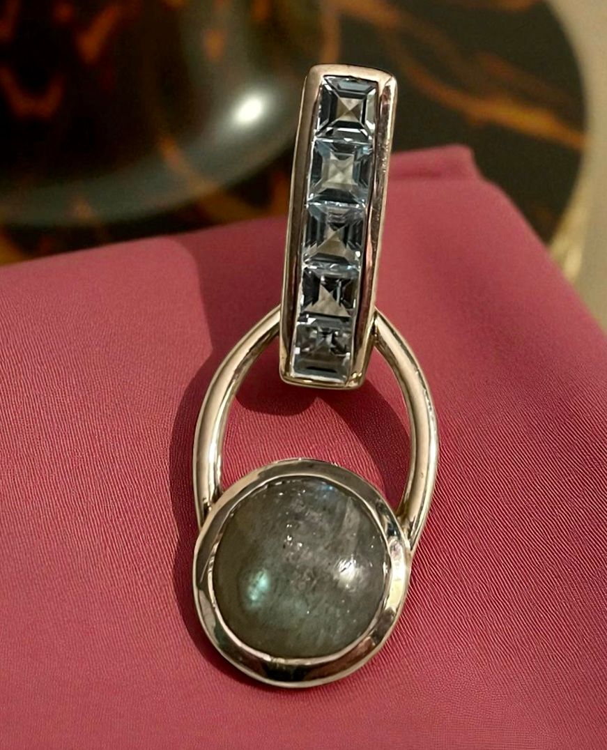 Labradorite with Blue Topaz Bezels Pendant