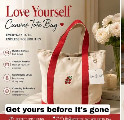 Red and White Tomato Canvas Tote