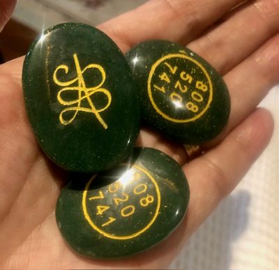 Lucky Numbers Prosperity and Fortune Aventurine Gold Etched Stones
