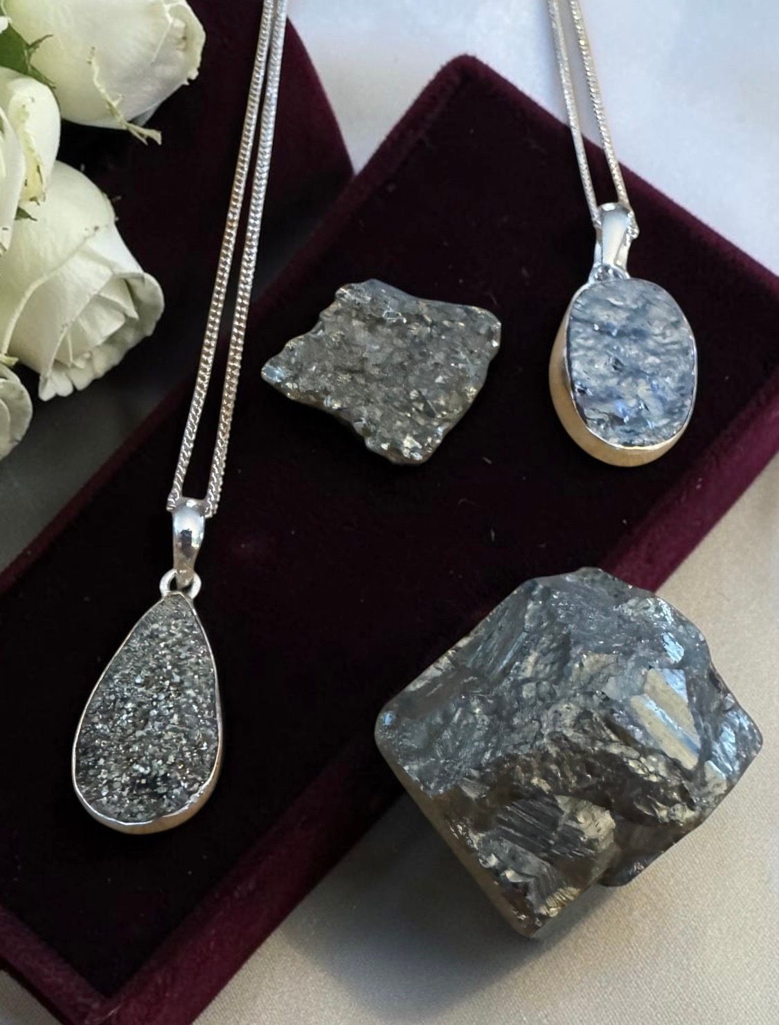 Pyrite Pendants set in Sterling Silver with Raw Pendant Gemstone