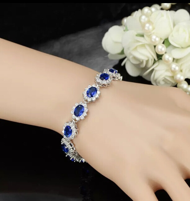 Blue SAPPHIRE Bridal Bracelet Wedding Bracelet CZ Bling