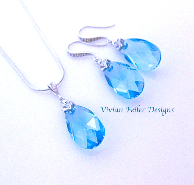 Aqua Necklace and Earrings Bridal Wedding Jewelry Set