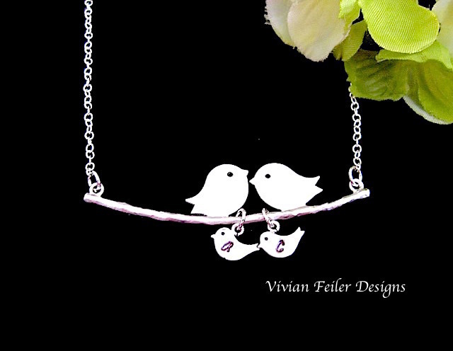 Family Jewelry Necklace Mother 2 babies Initial Personalized Mam