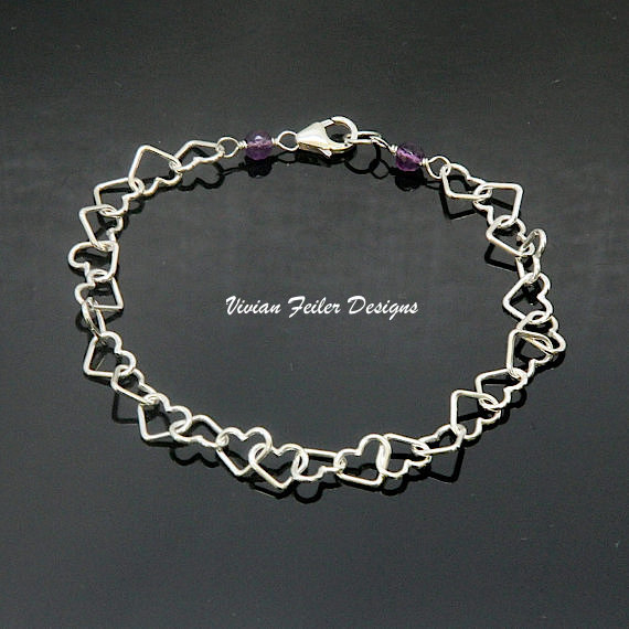 Heart Bracelet Birthstone Sterling Silver Birthday Bridesmaid Gi