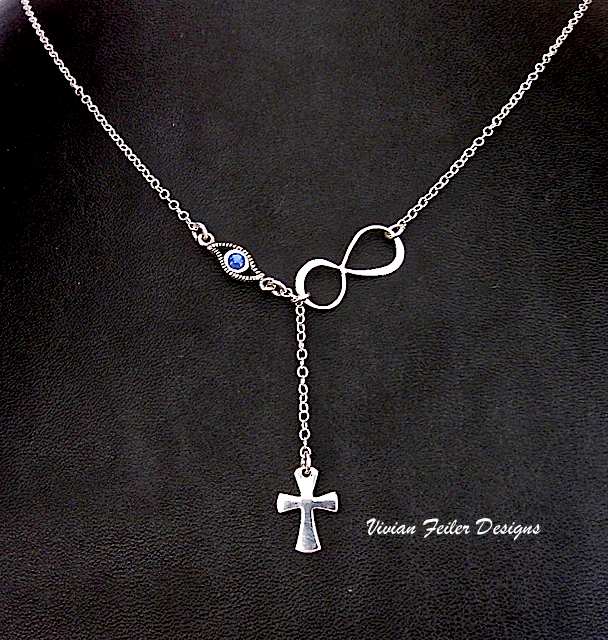 Infinity Cross Necklace Evil Eye Sterling Silver Lariat