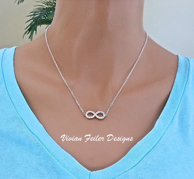 Infinity Necklace Cubic Zirconia CZ Silver Love