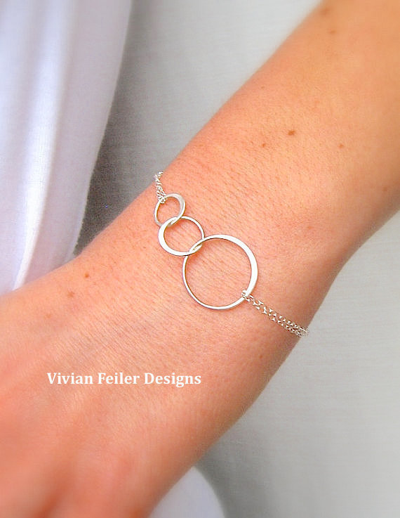 Mother Son Daughter Bracelet Three Circles Link Sterling Silver