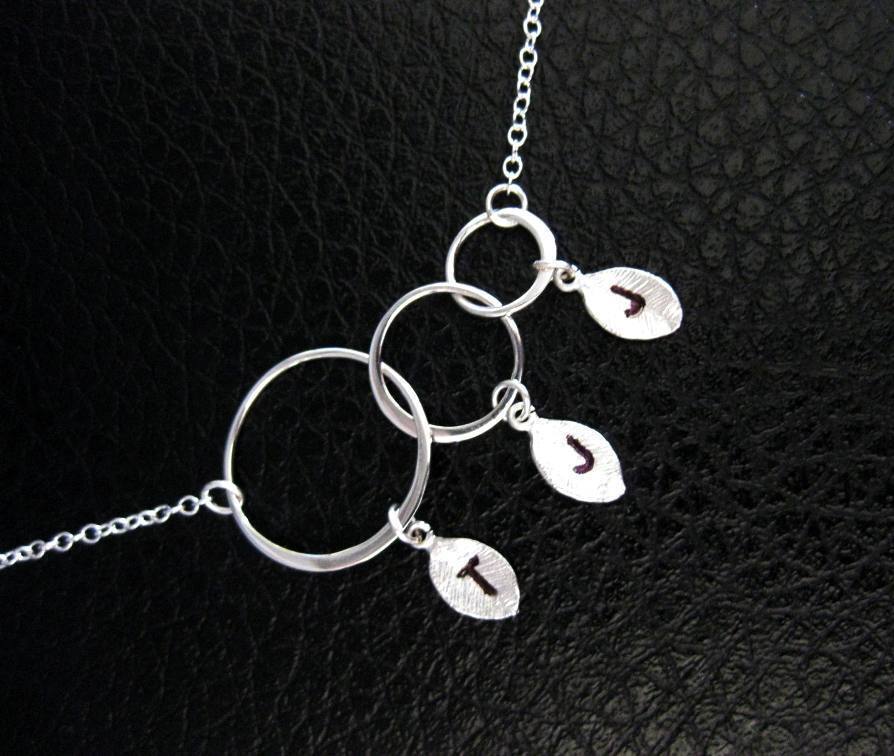 Mother Son Daughter Necklace With Initials Sterling Silver Circle