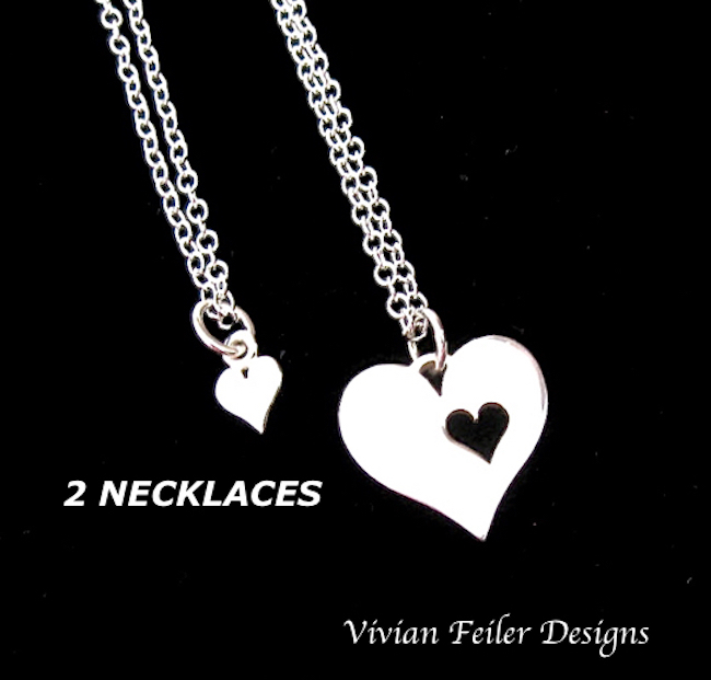 MOTHER DAUGHTER Necklace Set Two Hearts Sterling Silver Mother&#39;s Day Gift Christmas Gift