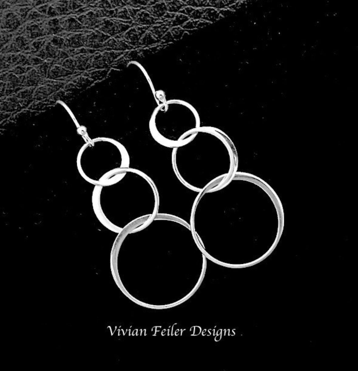 Circle Earrings Three linked Rings Interlocking sterling Silver