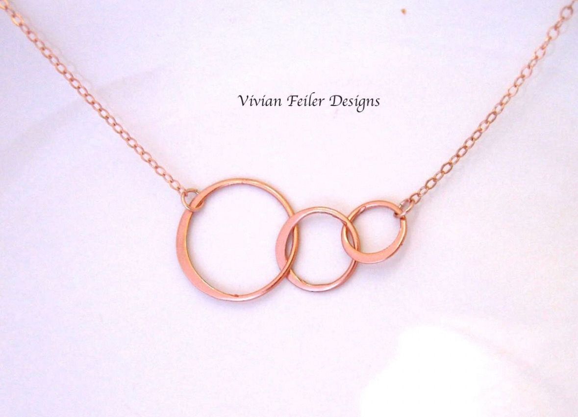 Mother son daughter Necklace ROSE GOLD Jewelry Three Circles Mother of two husband wife child Gift for Mom Anniversary