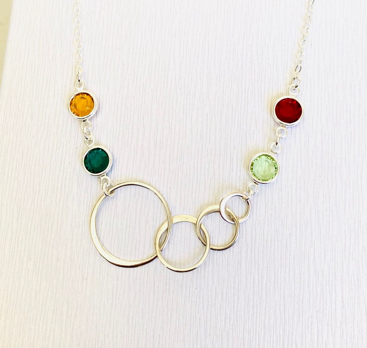 Four Circles Birthstone Necklace Jewelry Husband Wife 2 kids, Mother of 3, Sterling Silver, Yellow Gold, Gift for Mom Wife Anniversary