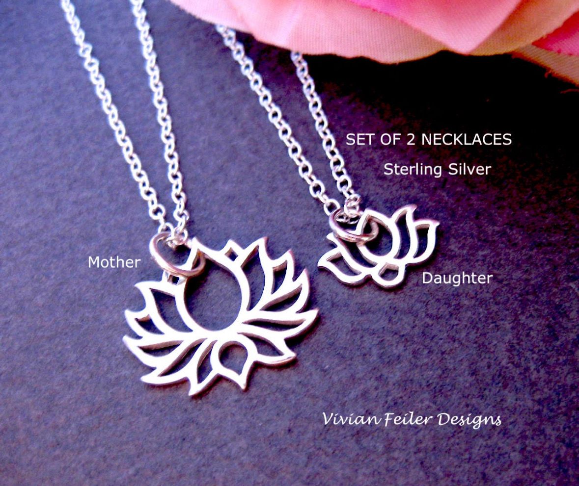 Mother Daughter Necklace LOTUS Set 2 Necklaces Dainty Minimal Sterling Silver Mother Son Mom Jewelry Mother Day Gift Excellent Quality