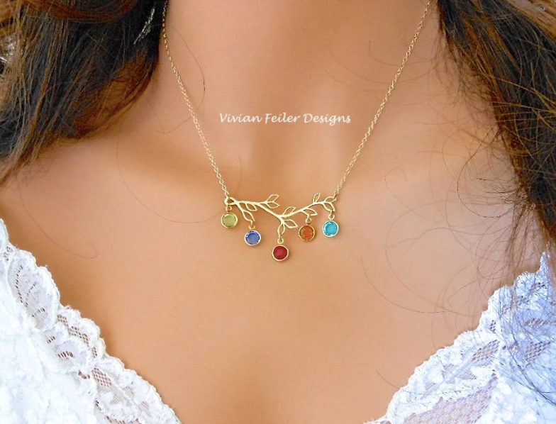 Mother Necklace BIRTHSTONE Grandma FAMILY Branch Tree Jewelry, Sterling Silver or 14K Gold Filled Christmas Gift