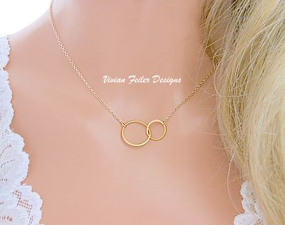 Mother daughter Necklace 24K Gold Infinity Jewelry Two Circle Mother Son Mother Day Gift