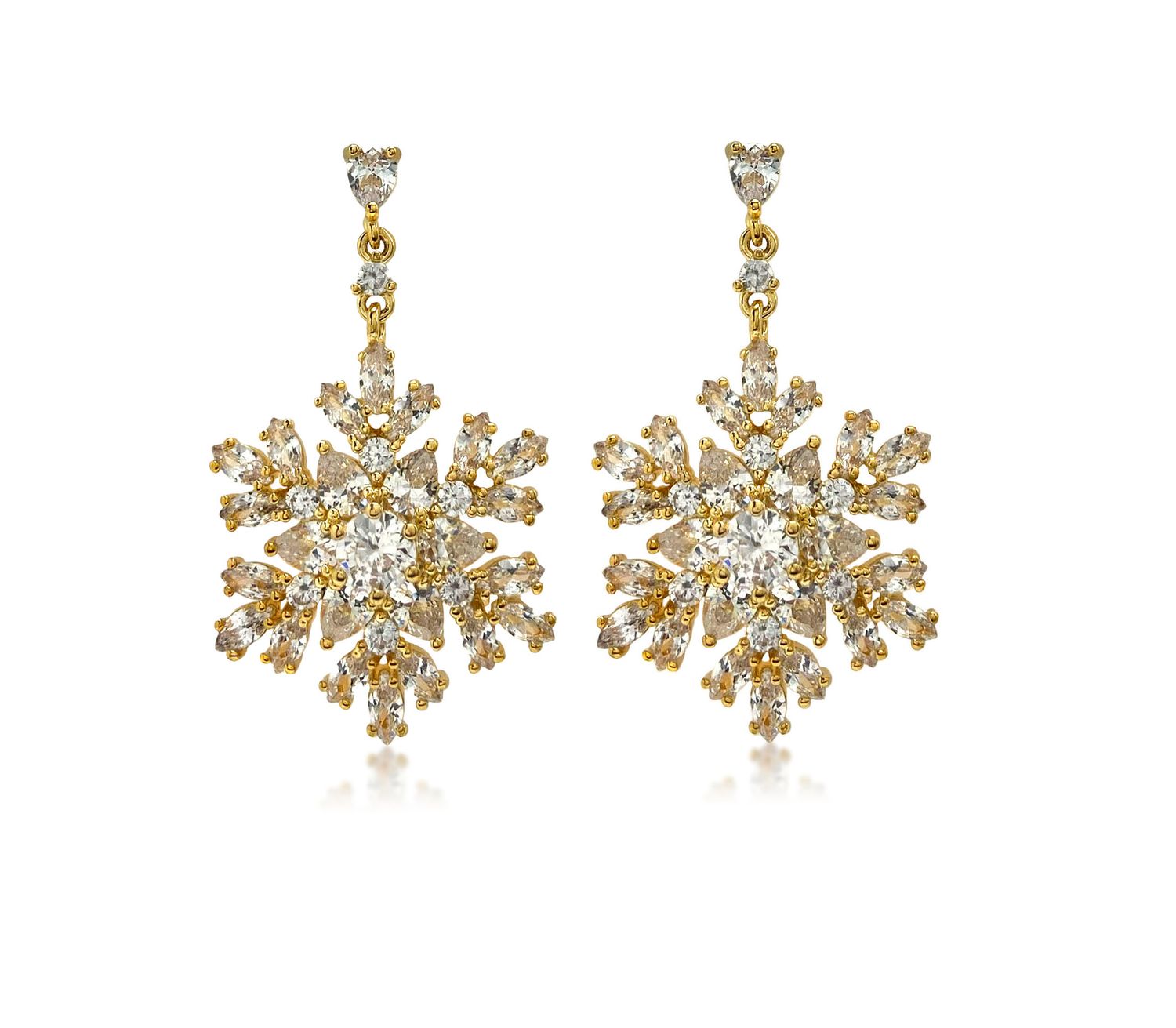 Yellow Gold Snowflake Winter Earrings