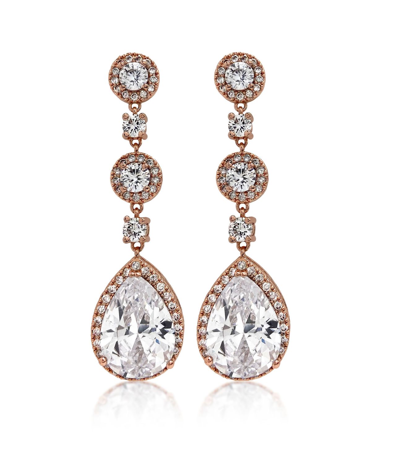 Rose Gold Dangle Cubic Zirconia Drop Earrings