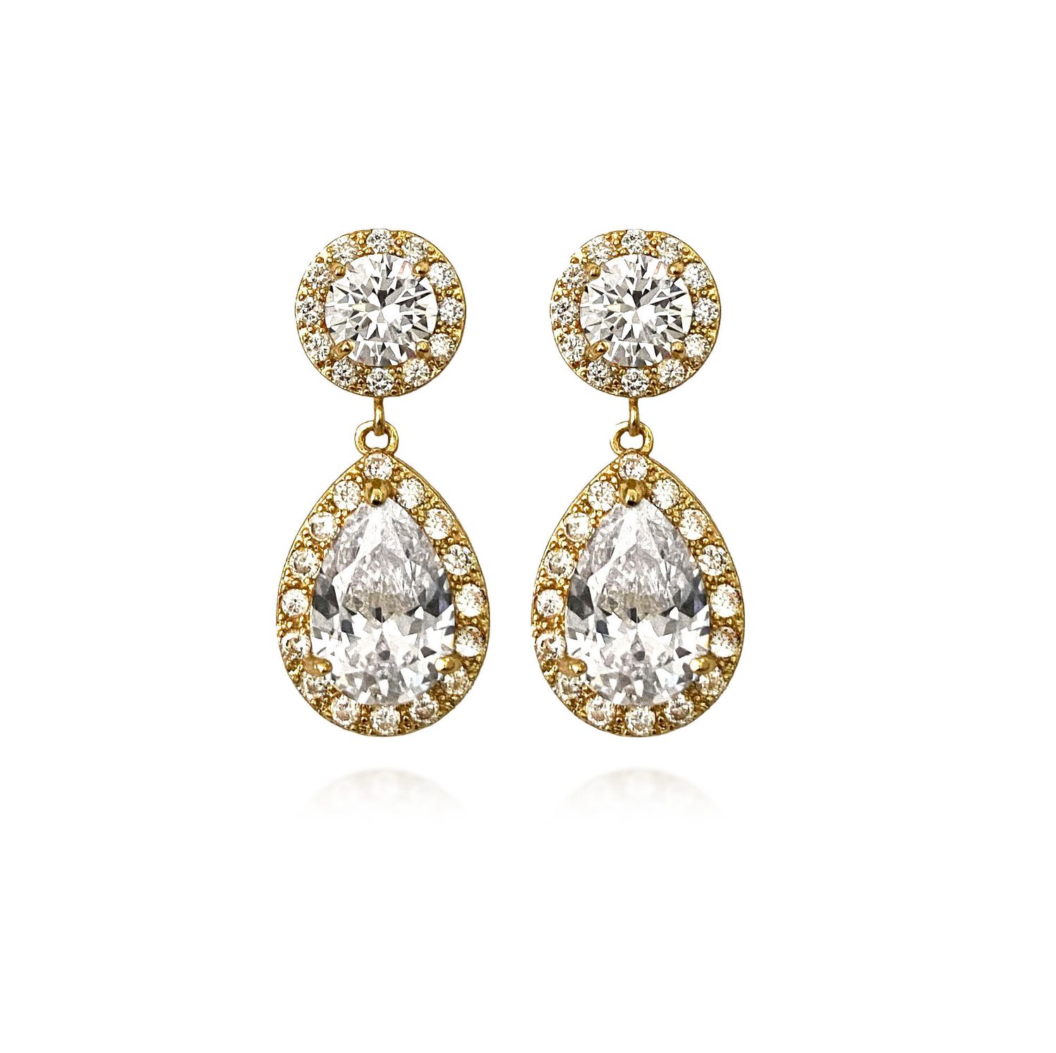 Yellow Gold Cubic Zirconia  Statement Earrings