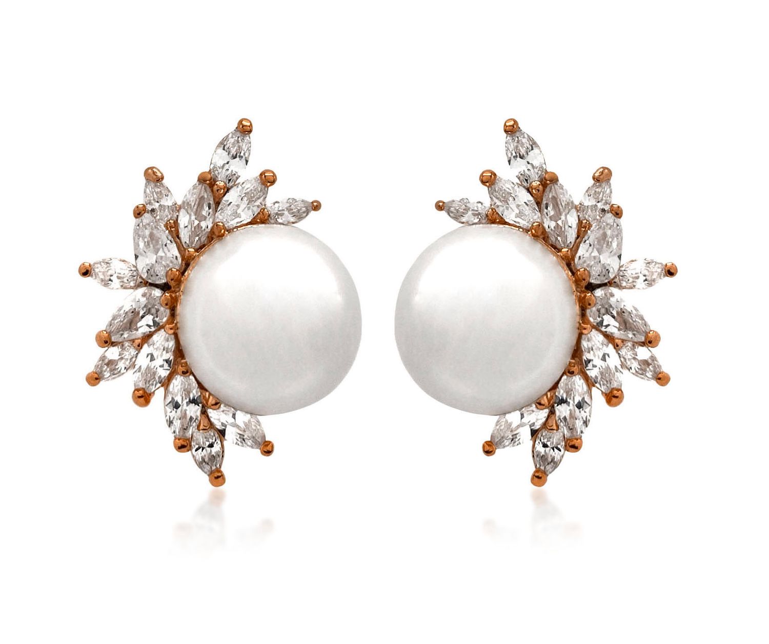 Rose Gold Side Pearl Stud Earrings