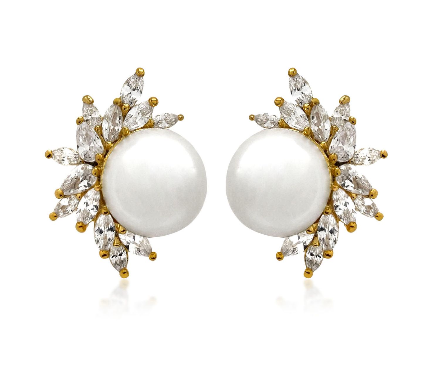 Yellow Gold Side Pearl Stud Earrings