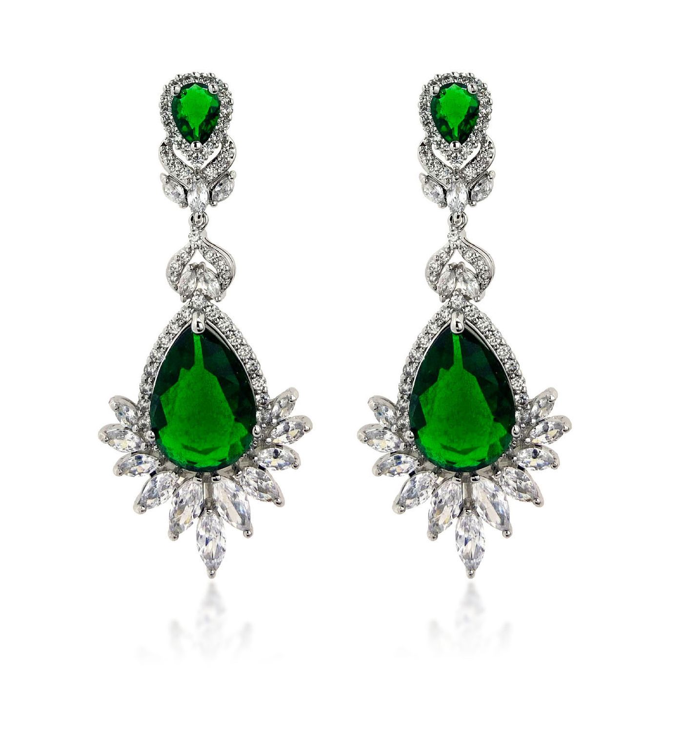 Emerald Green Dangle Peacock Earrings