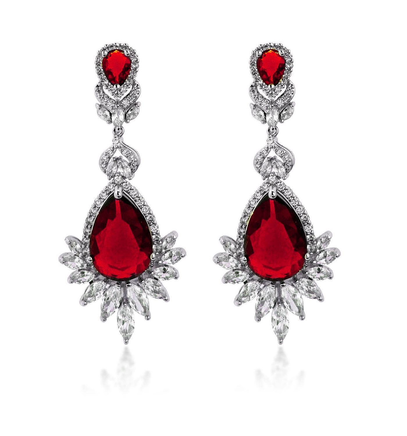 Ruby Red Dangle Peacock Earrings