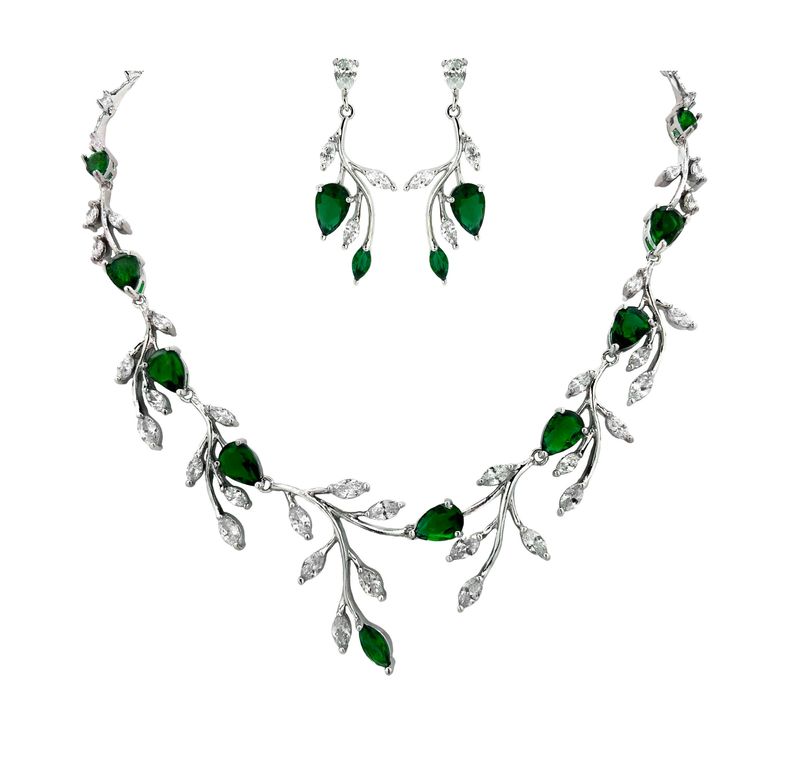 Violette Set BRIDAL Jewelry Set for Bride VINE Leaf Necklace Earrings SET Marquise ...