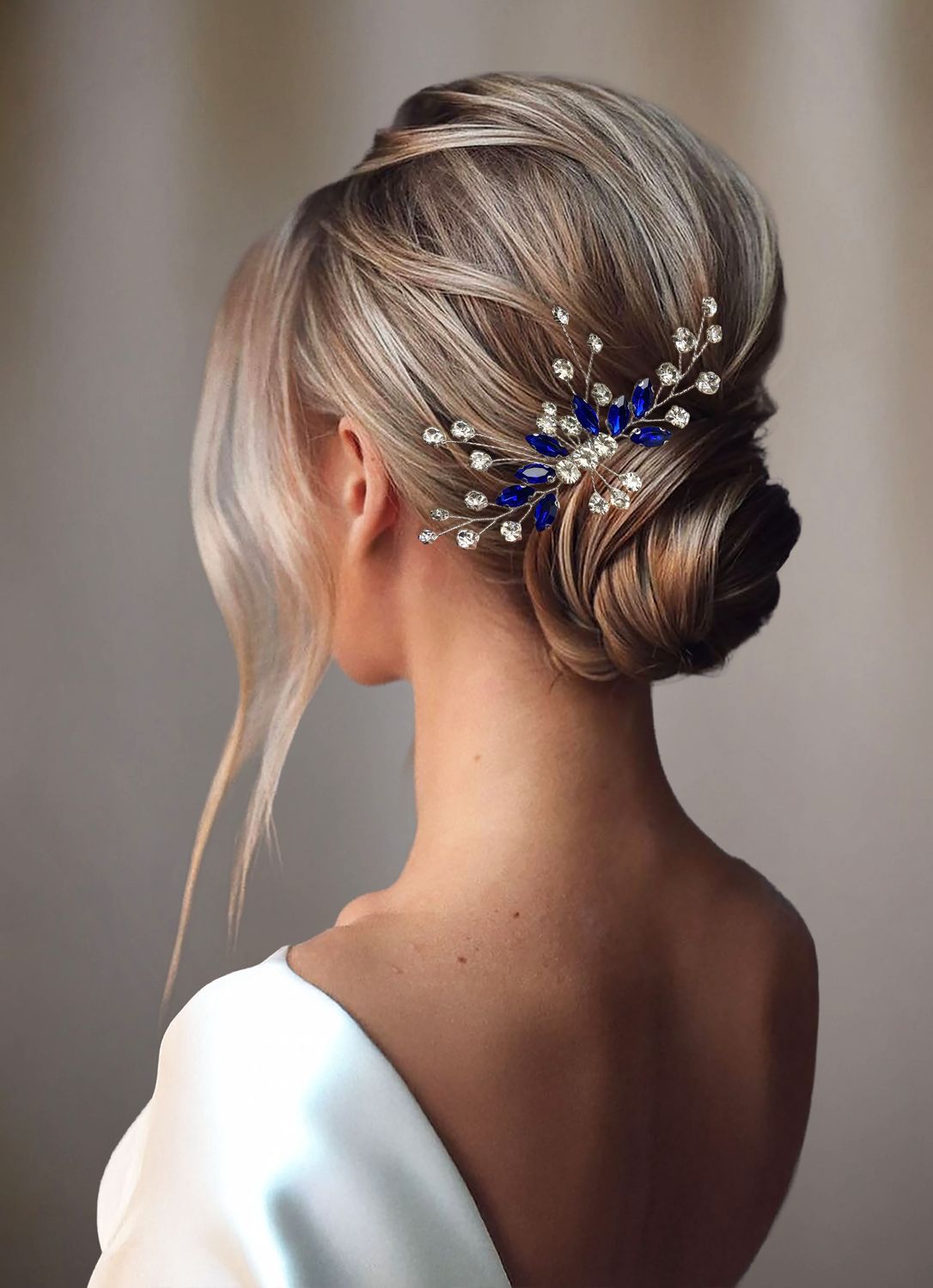 Royal Blue Floral Leaf Silver Hair Comb