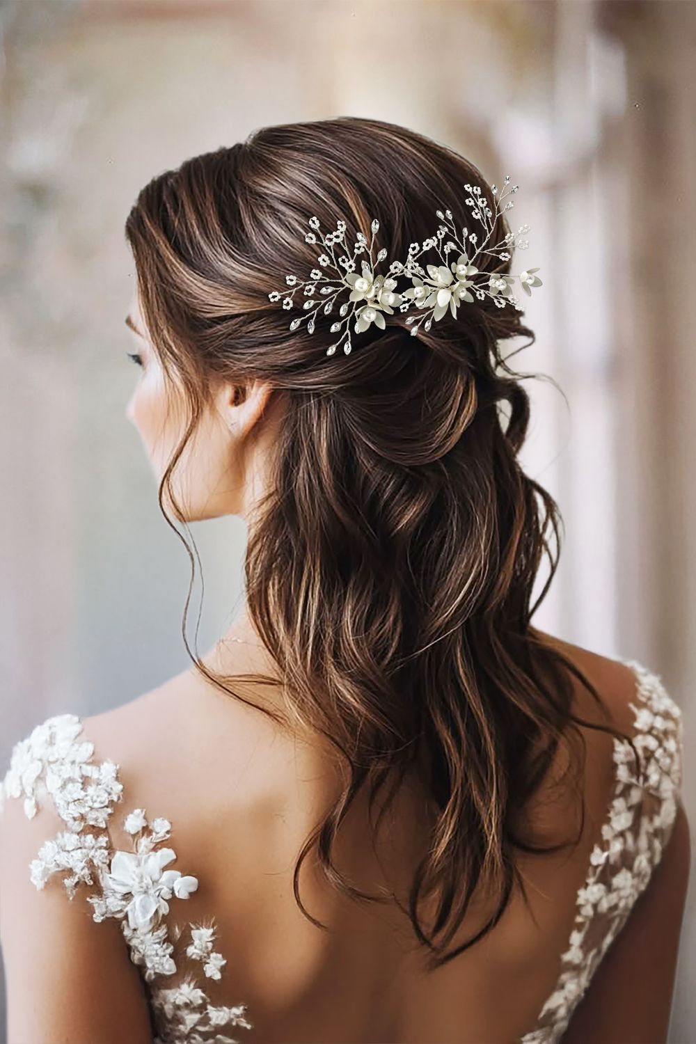 Bridal Floral Hair Pins Accessory Pearl Silver Wedding
