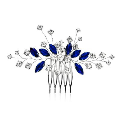 Royal Blue Floral Leaf Silver Hair Comb