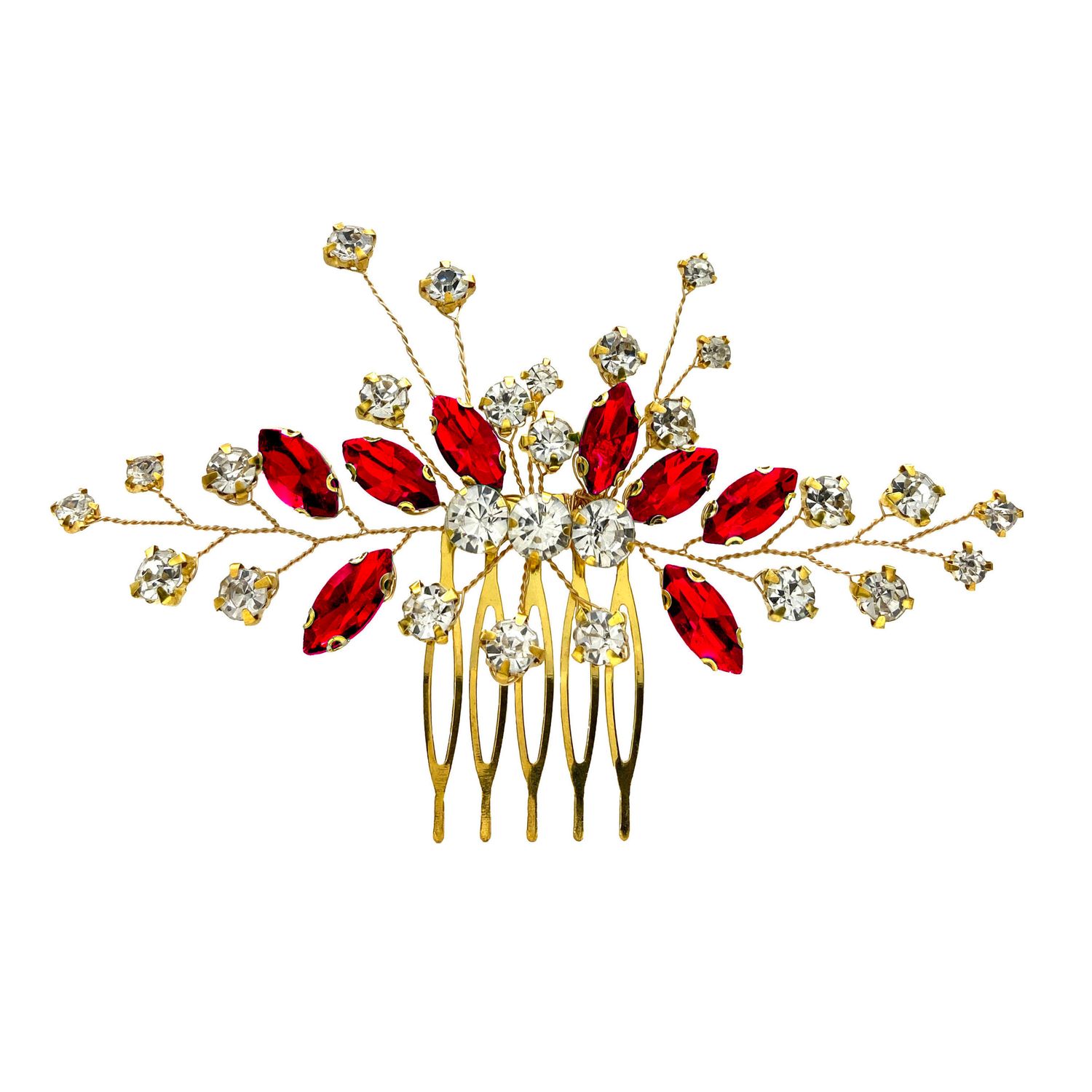 Siam Red Floral Leaf Hair Comb