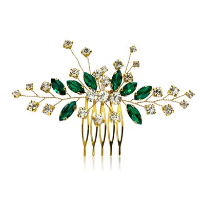 Emerald Green Floral Leaf Hair Comb