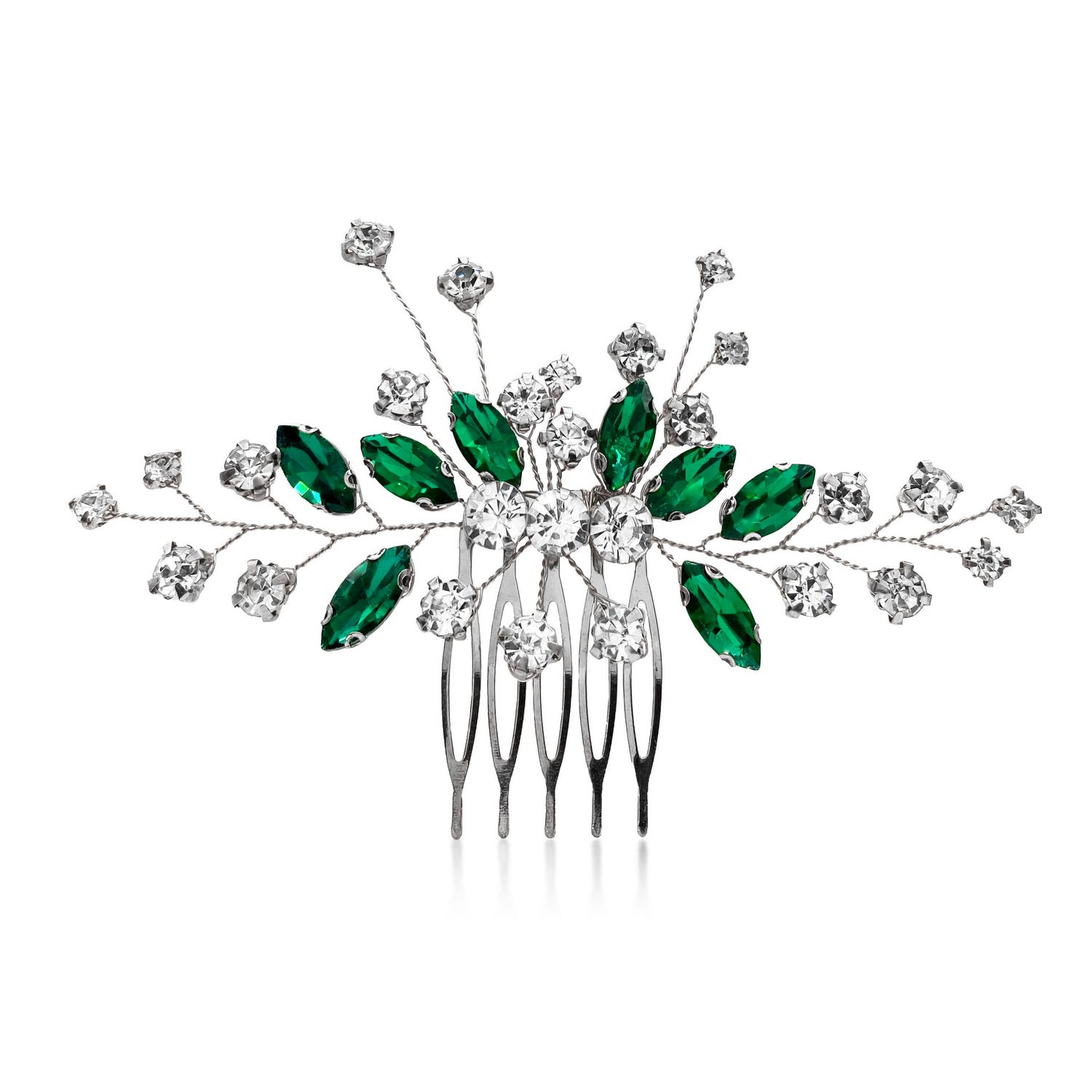 Emerald Green Floral Leaf Hair Comb