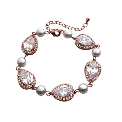 Pear Shaped Cubic Zirconia Pearl Tennis Bracelet