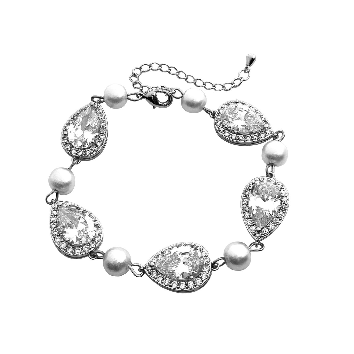 Pear Shaped Cubic Zirconia Pearl Tennis Bracelet